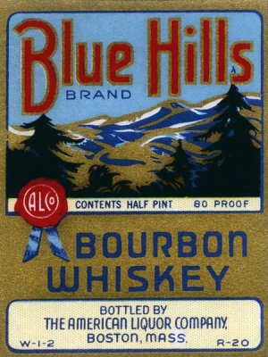 Vintage Booze Labels - Blue Hills Bourbon Whiskey