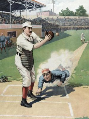 Vintage Sports - Baseball Play at the Plate