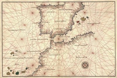 Battista Agnese - Portolan or Navigational Map of the Spain, Gibraltar & North Africa