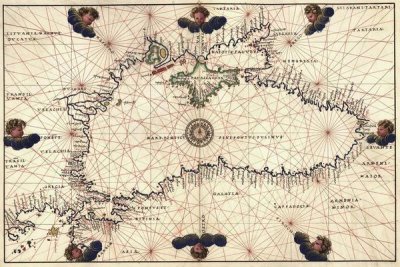 Battista Agnese - Portolan or Navigational Map of the Black Sea showing anthropomorphic winds