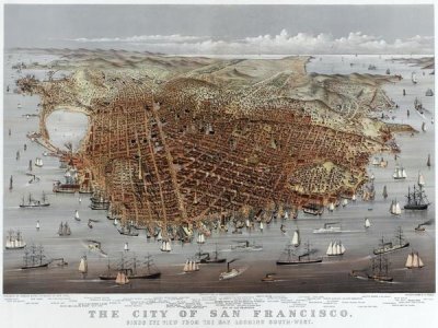 Currier and Ives - The City of San Francisco; Bird's Eye View from the Bay Looking South-West