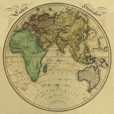 Daniel Lizars - Eastern Hemisphere, 1831 - Tea Stained