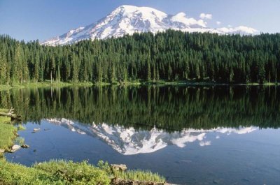 Tim Fitzharris - Mt Rainier reflected in lake, Mt Rainier National Park, Washington