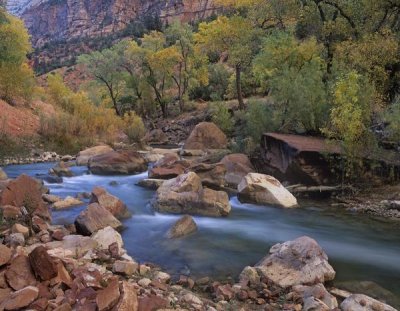 Tim Fitzharris - Virgin River flowing through canyon in autumn, Zion National Park, Utah