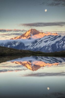 Colin Monteath - Mount Aspiring, moonrise over Cascade Saddle, Mount Aspiring National Park, New Zealand