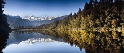 Colin Monteath - Mount Cook and Mount Tasman reflected in Lake Matheson at sunset near Fox Glacier, New Zealand