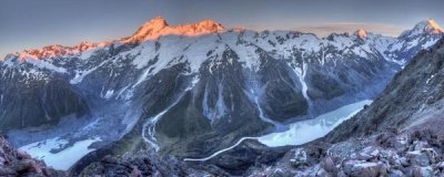 Colin Monteath - Sunrise on Mount Sefton and Mount Cook above Hooker Valley, Mount Cook National Park, New Zealand