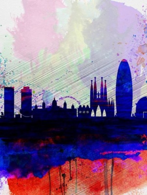 NAXART Studio - Barcelona Watercolor Skyline 2