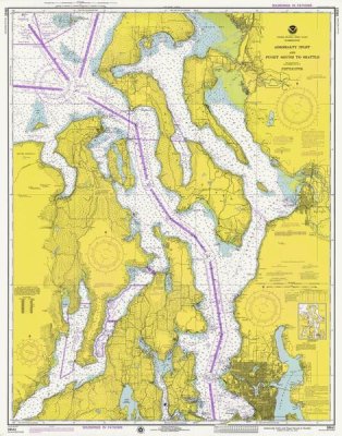 NOAA Historical Map and Chart Collection - Nautical Chart - Admiralty Inlet and Puget Sound to Seattle ca. 1975
