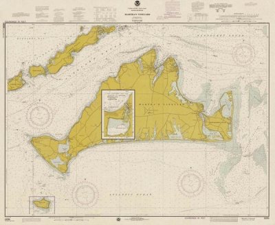 NOAA Historical Map and Chart Collection - Nautical Chart - Marthas Vineyard ca. 1975 - Sepia Tinted