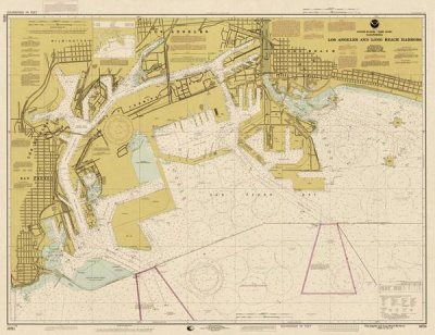 NOAA Historical Map and Chart Collection - Nautical Chart - Los Angeles and Long Beach Harbors ca. 1998 - Sepia Tinted