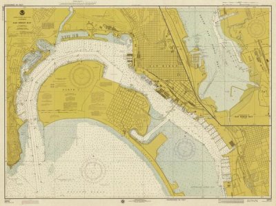 NOAA Historical Map and Chart Collection - Nautical Chart - San Diego Bay ca. 1974 - Sepia Tinted
