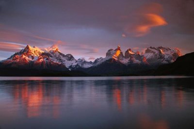 Colin Monteath - Cuernos del Paine at dawn and Lago Pehoe, Torres del Paine NP, Patagonia, Chile