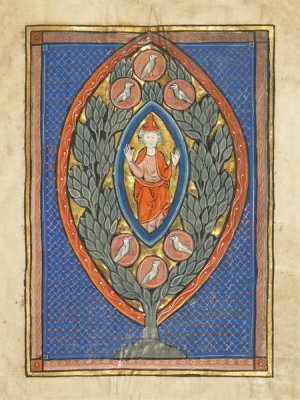 Franco-Flemish 13th Century - A Man Enthroned within a Mandorla in a Tree