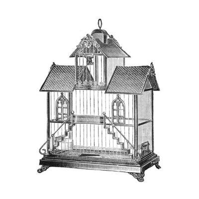 Catalog Illustration - Etchings: Birdcage - Victorian house with steps.