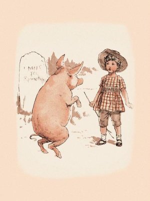 Advertisement - Pigs and Pork: Pig on Hind Legs and Little Girl