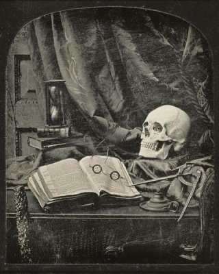 Thomas Richard Williams - Still Life with Skull, Open Book with Glasses, and Hourglass