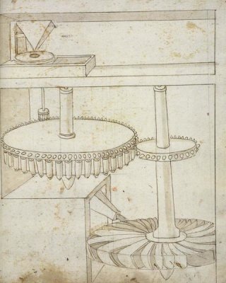 Francesco di Giorgio Martini - Folio 44: mill powered by horizontal wheel