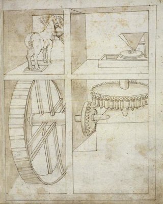 Francesco di Giorgio Martini - Folio 43: mill powered by horse