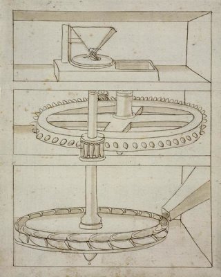 Francesco di Giorgio Martini - Folio 39: mill with horizontal water wheel