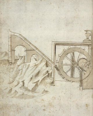 Francesco di Giorgio Martini - Folio 13: mill powered by water from siphon