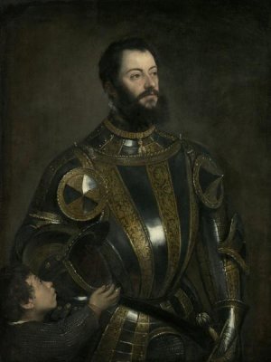 Titian (Tiziano Vecellio) - Portrait of Alfonso d'Avalos, Marchese del Vasto, in Armor with a Page
