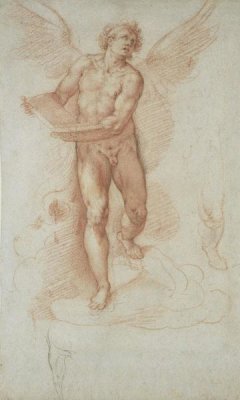 Cristoforo Roncalli - An Angel Holding a Book (recto); Three Studies of a Falling Male Figure (verso)