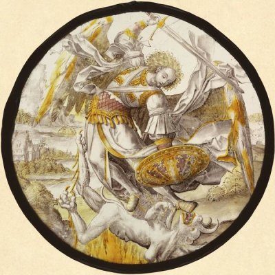 Unknown 16th Century Netherlandish Glassmaker - The Archangel Michael Vanquishing the Devil