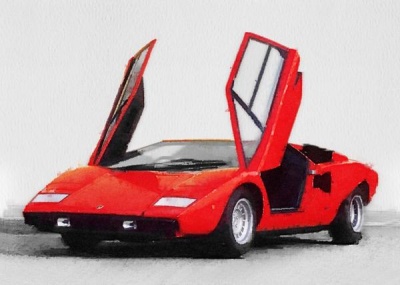 NAXART Studio - 1974 Lamborghini Countach Open Doors Watercolor