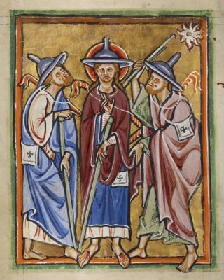 Unknown 12th Century English Illuminator - The Road to Emmaus