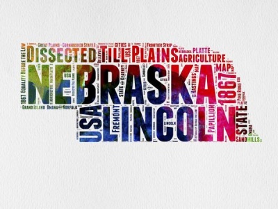 NAXART Studio - Nebraska Watercolor Word Cloud