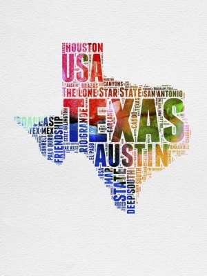 NAXART Studio - Texas Watercolor Word Cloud