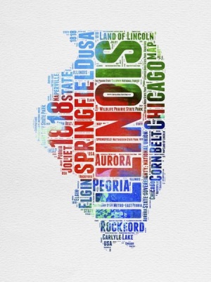 NAXART Studio - Illinois Watercolor Word Cloud