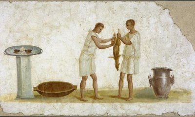 Unknown 2nd Century Roman Artisan - Fragment of a Fresco Panel with a Meal Preparation