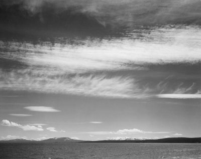 Ansel Adams - Lake, narrow strip of mountains, low horizon, Yellowstone Lake, Yellowstone National Park, Wyoming, ca. 1941-1942