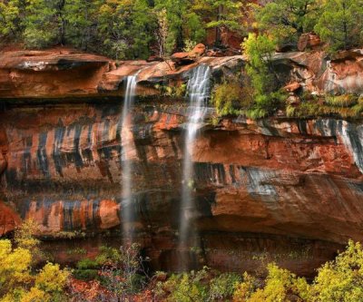 Tim Fitzharris - Cascades tumbling 110 feet at Emerald Pools, Zion National Park, Utah