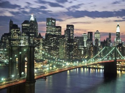 Michel Setboun - Brookyn bridge and Downtown skyline, NYC