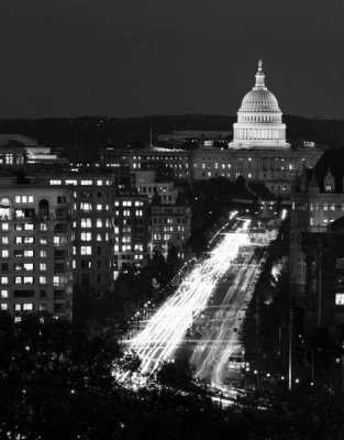 Carol Highsmith - Dusk view of Pennsylvania Avenue, America's Main Street in Washington, D.C. - Black and White Variant