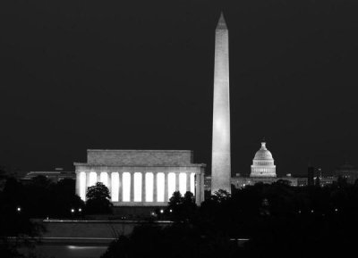 Carol Highsmith - Our treasured monuments at night, Washington D.C. - Black and White Variant