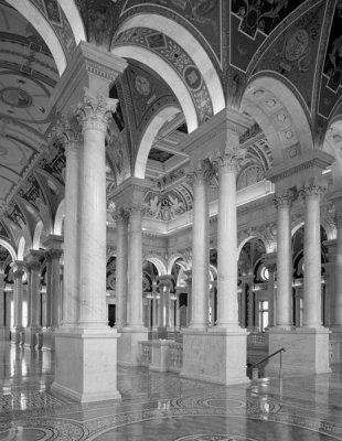 Carol Highsmith - Great Hall, second floor, north. Library of Congress Thomas Jefferson Building, Washington, D.C. - Black and White Variant