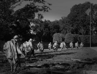 Carol Highsmith - Stainless-steel troopers on "patrol" at the Korean War Veterans Memorial, Washington, D.C. - Black and White Variant