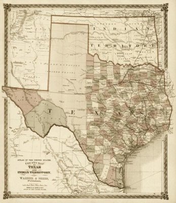 H.H. Lloyd & Co. - County Map of Texas, and Indian Territory, 1874 - Decorative Sepia