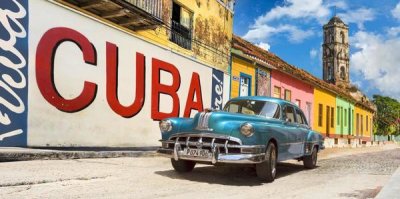 Pangea Images - Vintage car and mural, Cuba