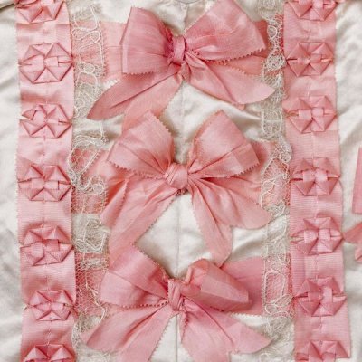 Unknown 18th Century Swedish Needleworker - Detail of pink ribbon work on a child's silk shirt, ca. 1775