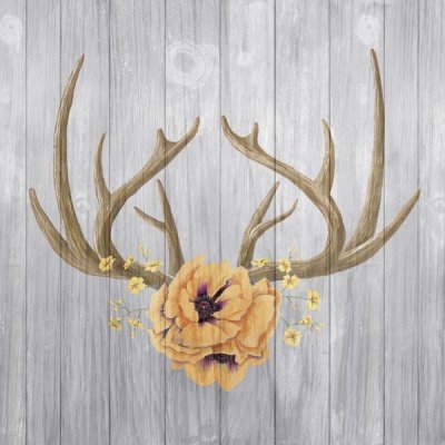 Elyse DeNeige - Antlers and Poppies II Sq Spice