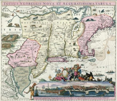 Carl Allard - New England and New York with inset depicting then development of lower Manhattan, 1684
