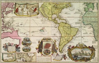 Henrick De Leth - Americas with trade routes from Europe to Southeast Asia, 1730
