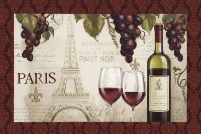 Janelle Penner - Wine in Paris I Damask Border