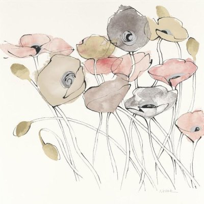 Shirley Novak - Black Line Poppies I Watercolor Neutral