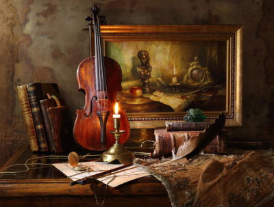 Andrey Morozov - Still Life With Violin And Painting